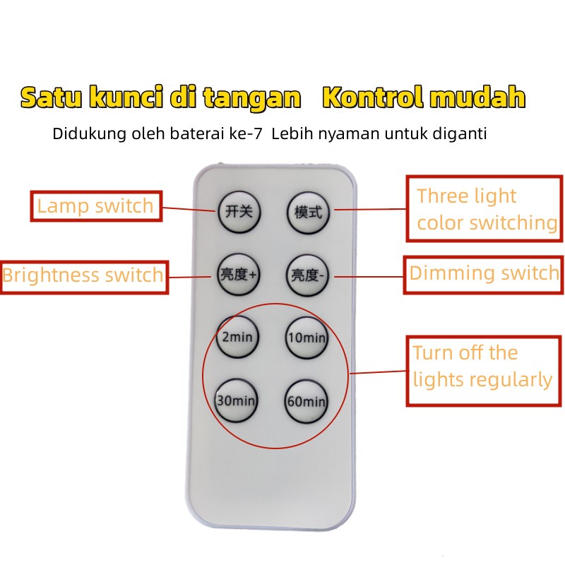 Lampu Tidur LED 3 Warna Lampu Kamar Tidur Remote Control Lampu Meja Belajar USB Lampu Meja LED 1200mAh COD