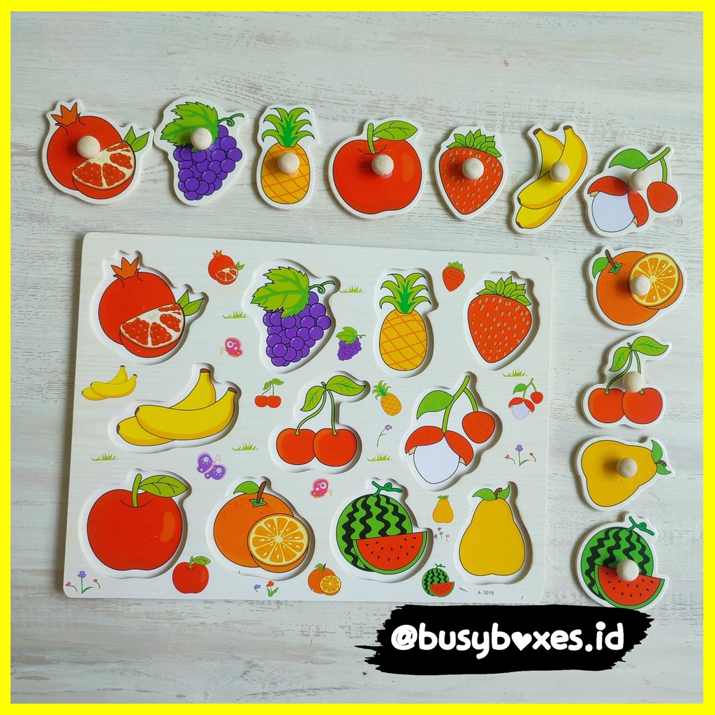 Busyboxes.id Mainan anak edukasi anak 1 2 3 tahun laki laki perempuan mainan edukasi Montessori puzzle jigsaw 3d kayu sayuran sayur mayur buah - banana