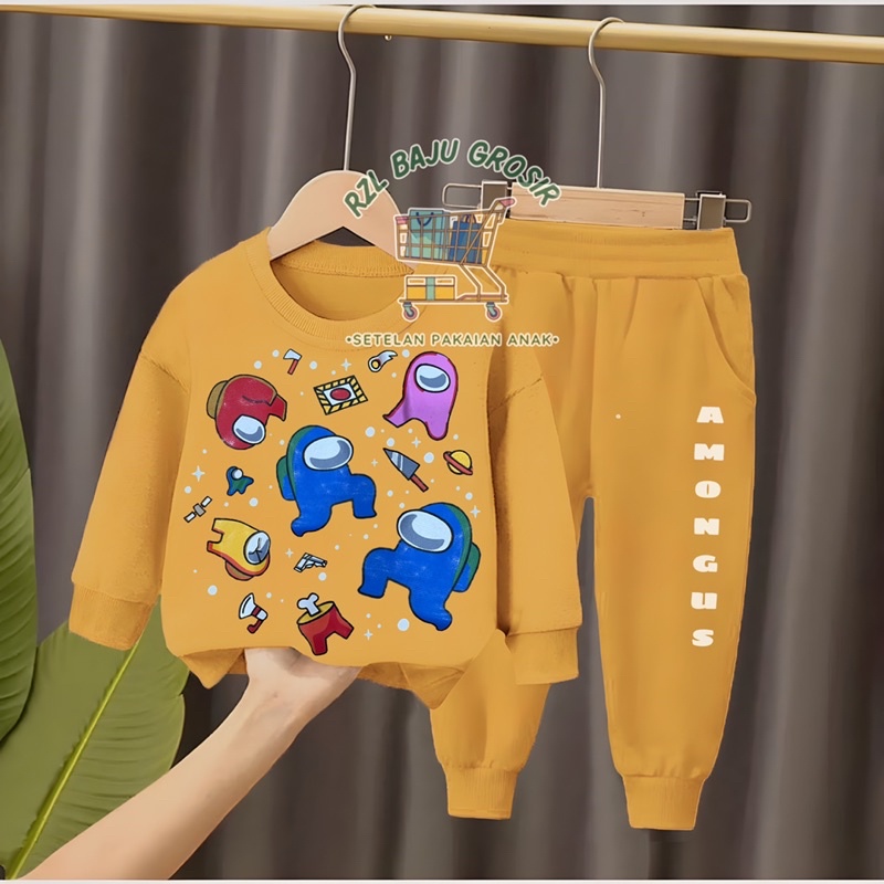 TRENDY SETELAN SWEATER CARDIGAN BAYI ANAK MOTIF AMONG US USIA 6 BULAN-5 TAHUN BAHAN BABYTERRY TERBARU TERLARIS BEST QUALITY/ SETELAN SWEATER CARDIGAN BAYI ANAK LAKI-LAKI/ SETELAN SWEATER CARDIGAN BAYI ANAK PEREMPUAN/ FASHION SWEATER ANAK COWO DAN CEWE