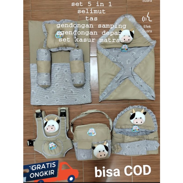 PROMO !!! TERMURAH SET PERLENGKPAN BAYI PAKET HEMAT 5 IN 1(GRATIS 1 SET SARUNG TANGAN/KAKI BAYI)