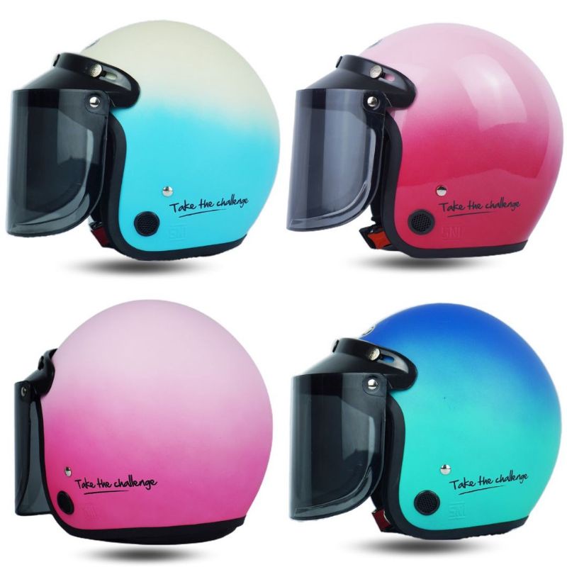 (COD) HELM BOGO RETRO GRADIASI WARNA PASTEL PRIA WANITA KEREN SNI
