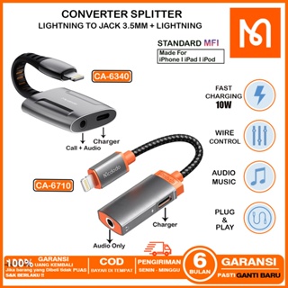 MCDODO Converter Splitter For Iphone Lightning Ke Jack 3.5mm + Lightning ,Charging Audio Call Open Mic CA-6340 ,CA-6710 , CA-0790 , CA-0950