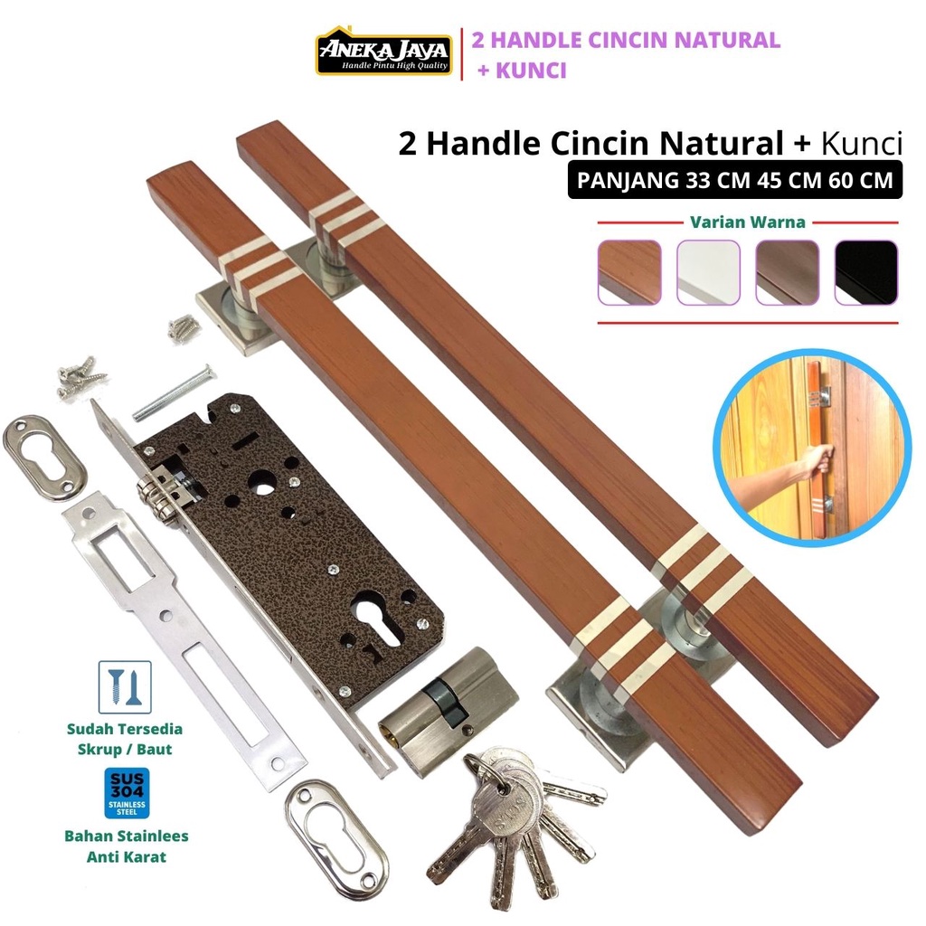 Paket 2 Handle Pintu Rumah Set Kunci Panjang 60 cm 45 33  Gagang Tarikan Pegangan Warna Natural Hitam Putih Maroon