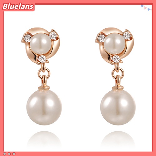 Bluelans Anting Tusuk Lapis Emas 9K Hias Kristal Mutiara Imitasi Untuk Wanita