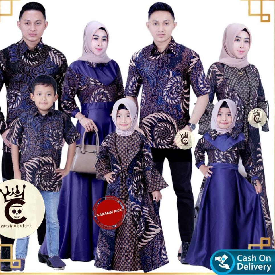 [GRL.18Oc22ž] Baju Batik Couple Keluarga Modern Ori Ndoro Puser Biru Navy Set Seragam Sarimbit Batik