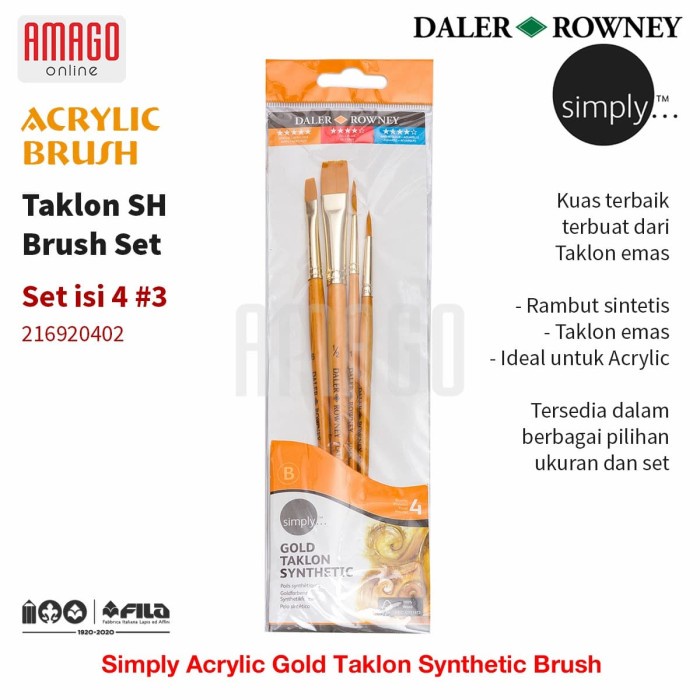

Spesial Daler-Rowney - Simply Acrylic Gold Taklon Brush Set 4 Pcs - Seri 3 Sale!!!