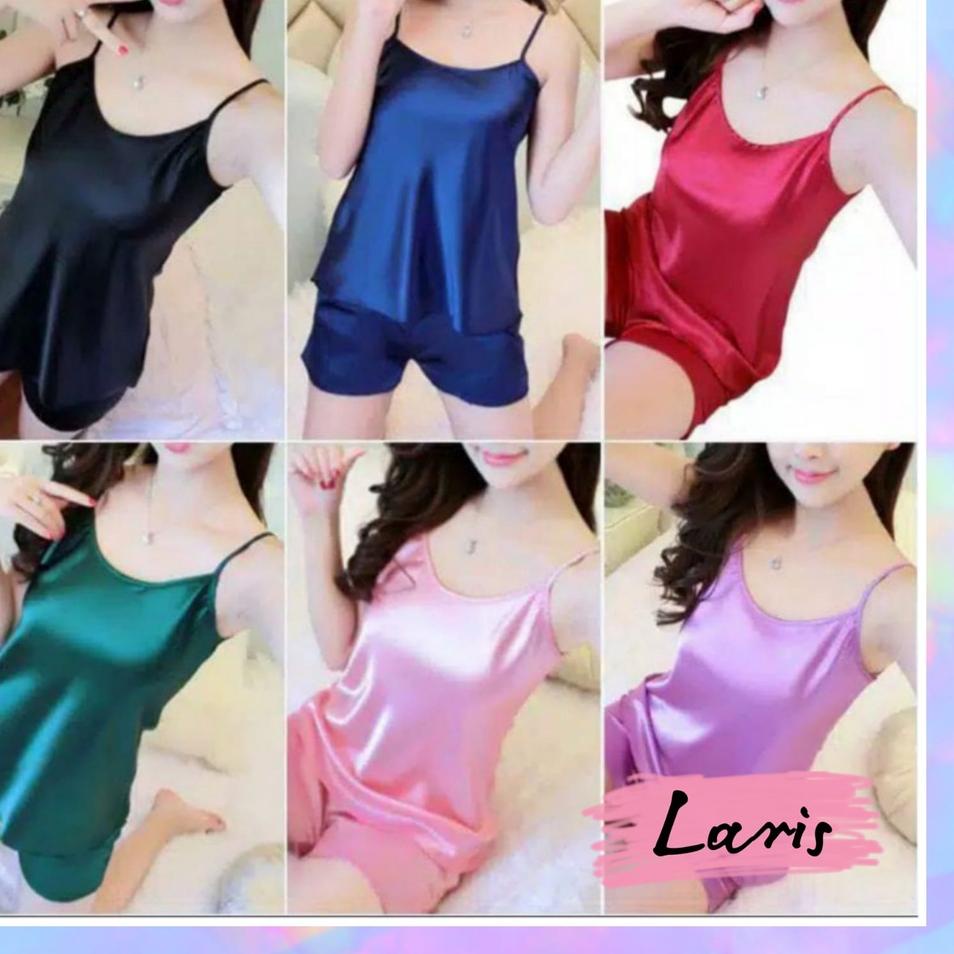 Stock ready--Laris - Set Tanktop Satin import / Set kensi satin / Set tank satin import / Piyama sex