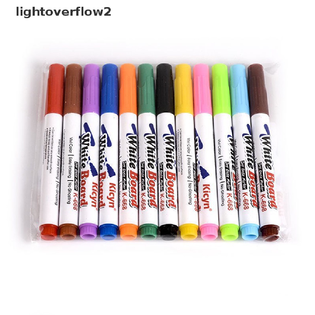 (lightoverflow2) 12pcs / Set Spidol Papan Tulis / Whiteboard DIY Bisa Dihapus Untuk Anak-Anak