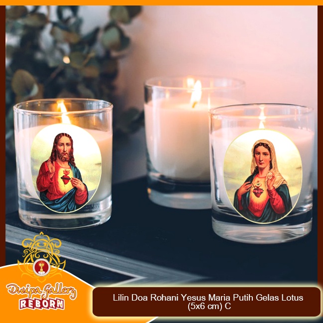 Lilin Ibadah Doa Rohani Gelas Yesus &amp; Maria Putih Stearin Wax 2 pcs