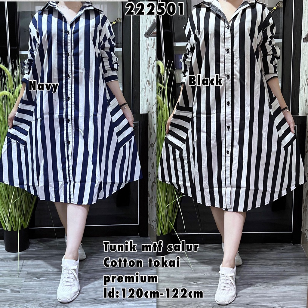 Tunik Motif Salur Bahan Katun Premium