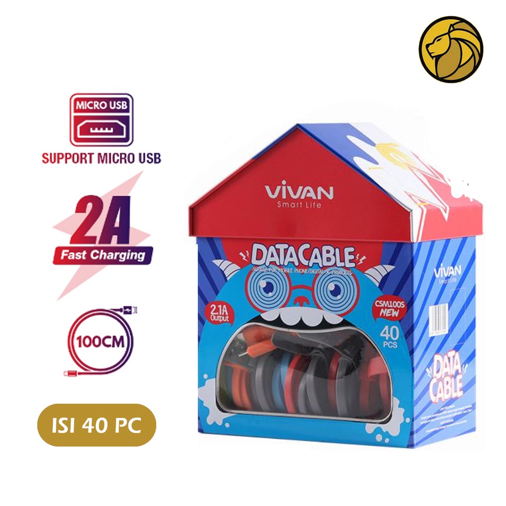 (1 Box) Vivan CSM100 II Kabel Data Micro 2,4A Colorful Cable Data Android Vivan 1 Meter isi 40 Pcs