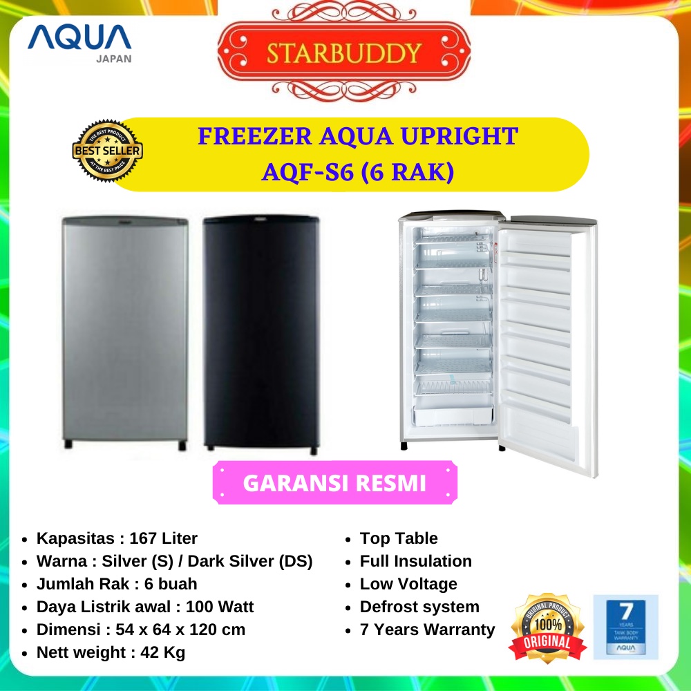 FREEZER AQUA S6 STANDING FREEZER 6 RAK BUAT BATU ES, ASI