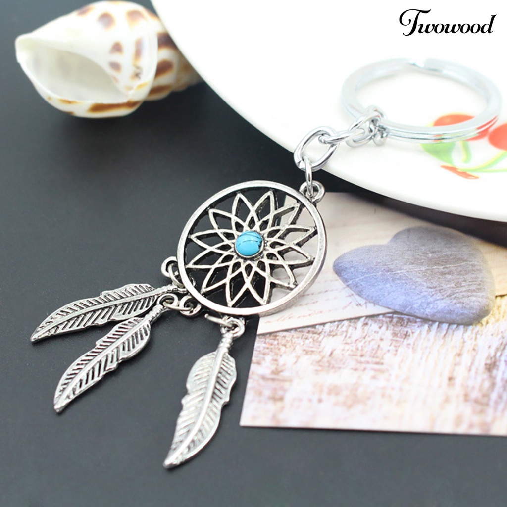 Twowood Gantungan Kunci Dream Catcher Hiasan Batu Turqoise Imitasi