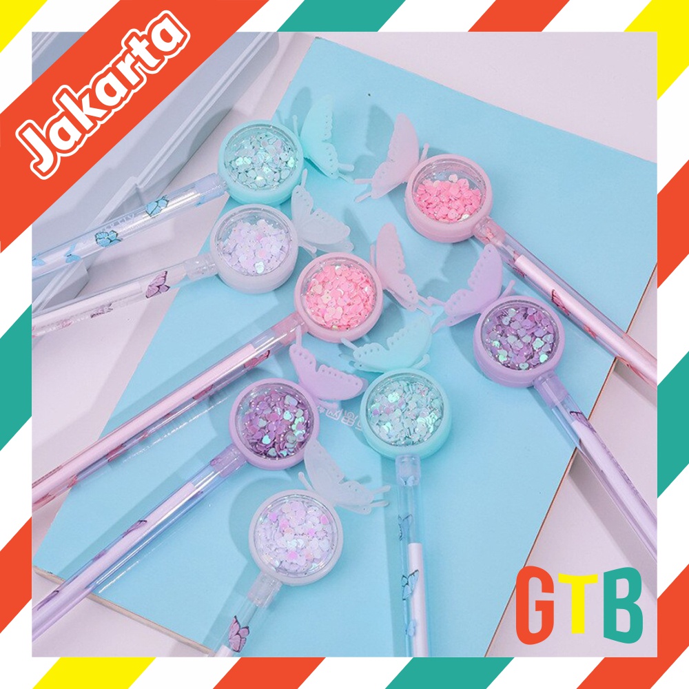 

❤GTB❤ Pena Cute Karakter Kupu-Kupu Payet Gliter Bunny Lucu Black Ink Gel Pulpen Gel Bolpen Gel Pastel Alat Tulis Motif Gliter Perlengkapan Sekolah Kantor S045