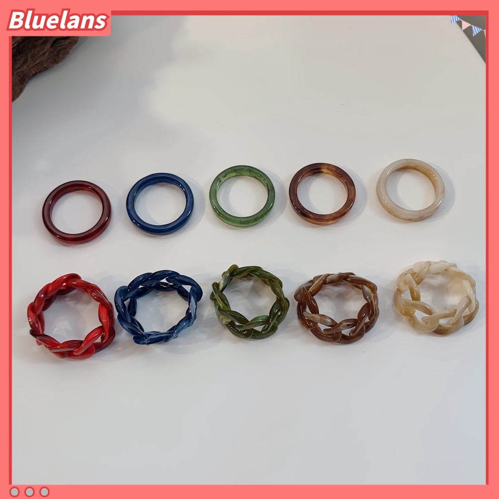 Bluelans 2Pcs Cincin Resin Warna-Warni Gaya Retro Untuk Kencan