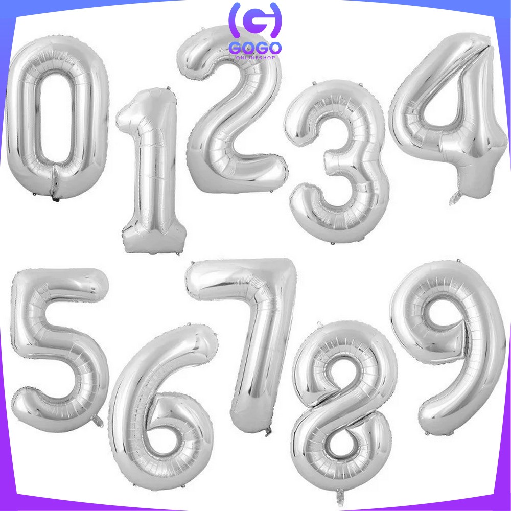 GOGO-C390 Ballon Foil Abjad Alphabet Polos Silver A-Z Balon Foil Angka 0-9 / Balon Foil Huruf Abjad Alphabet Angka Polos / Baloon Huruf Dan Angka Perlengkapan Ulang Tahun