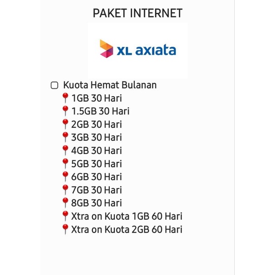 KUOTA XL PAKET DATA XL BULANAN 1GB 2GB 3GB 4GB 5GB 6GB 7GB 8GB
