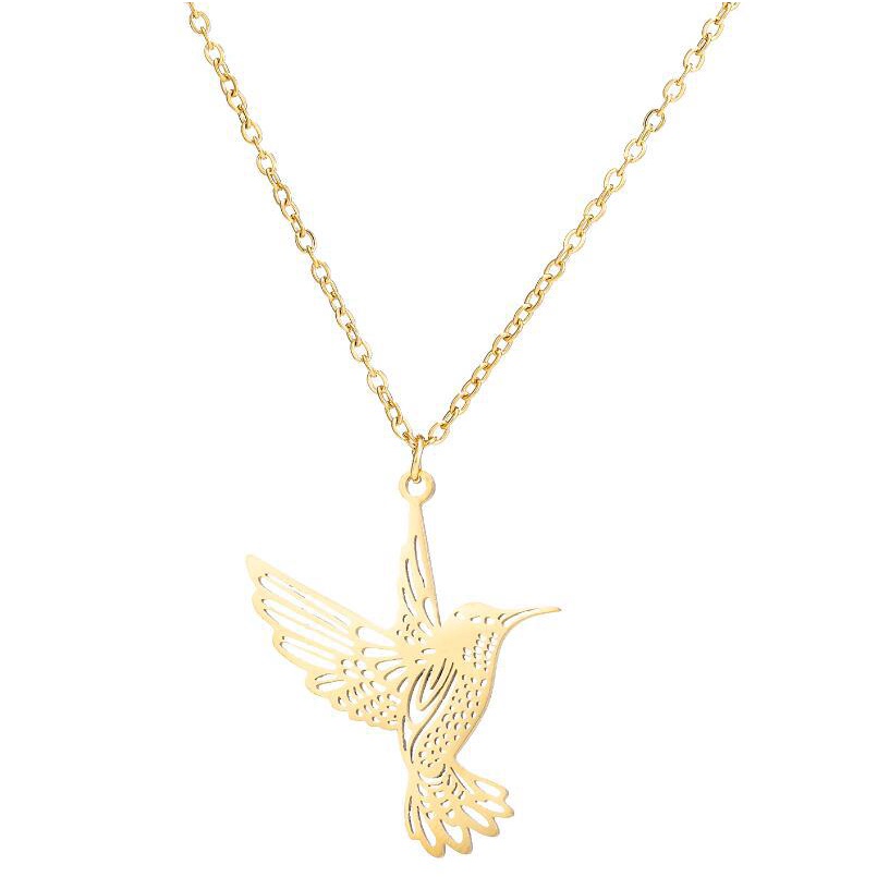 Kalung Rantai Pendek Liontin Burung Kolibri Bahan stainless steel Untuk Wanita