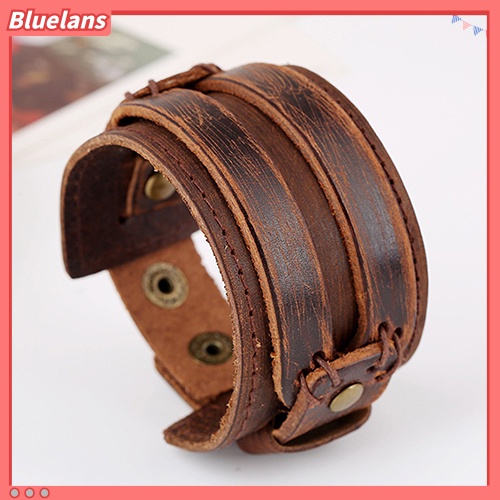 Bluelans Men Women Punk Retro Wide Faux Leather Belt Bracelet Wristband Jewelry Gift