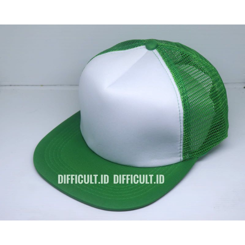 TOPI SNAPBACK TRUCKER HAT POLOS | TOPI POLOS TRUCKER | TOPI JARING POLOS (Hijau-Putih)
