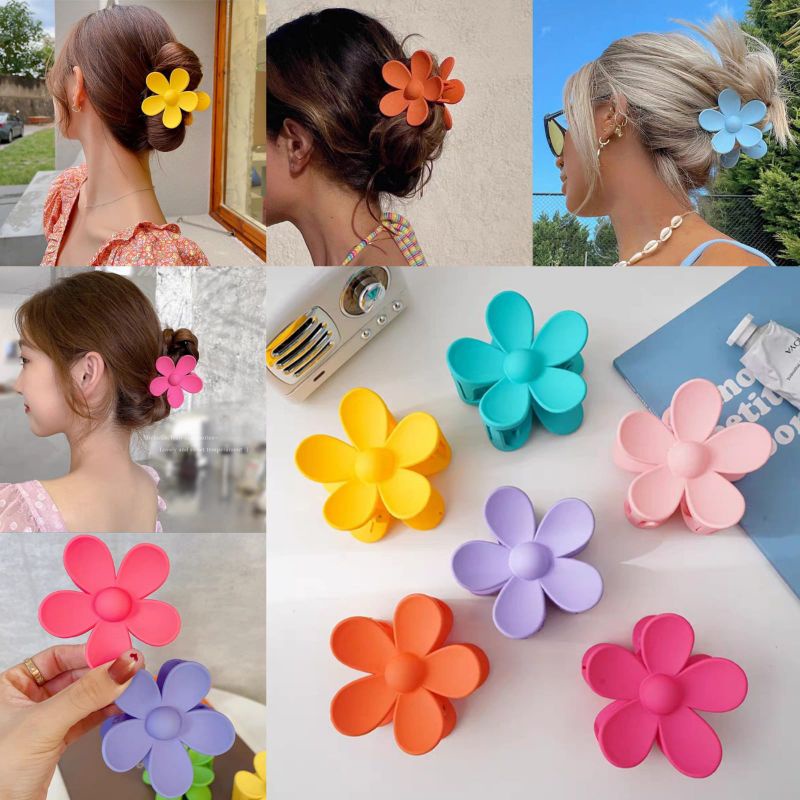 Jedai Doff Jumbo Bunga Daisy 7.5cm Jepit Rambut Matte JUMBO Cakar 4 Motif Bunga / Jepit Ponytail Korea Hair Style