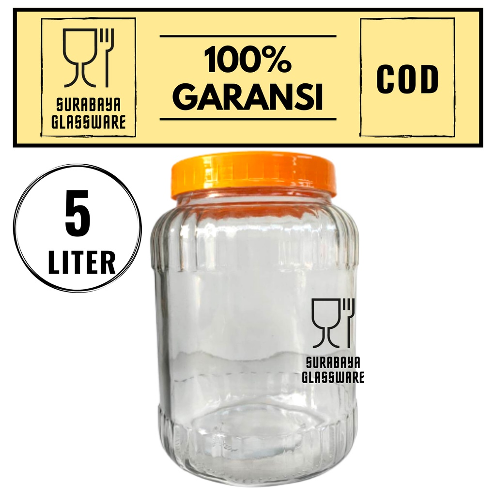 TOPLES KACA 5 LITER KEDAP UDARA JAR TEMPAT PENYIMPANAN MAKANAN SERBAGUNA LODONG BESAR TUTUP PLASTIK 