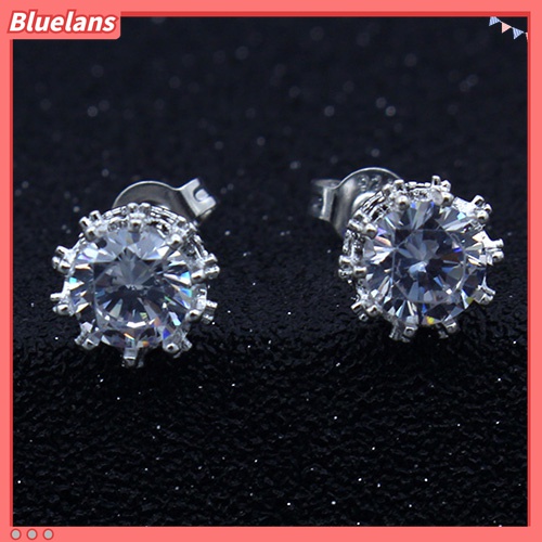 Anting Stud Desain Mahkota Lapis Perak Aksen Berlian Imitasi Untuk Wanita