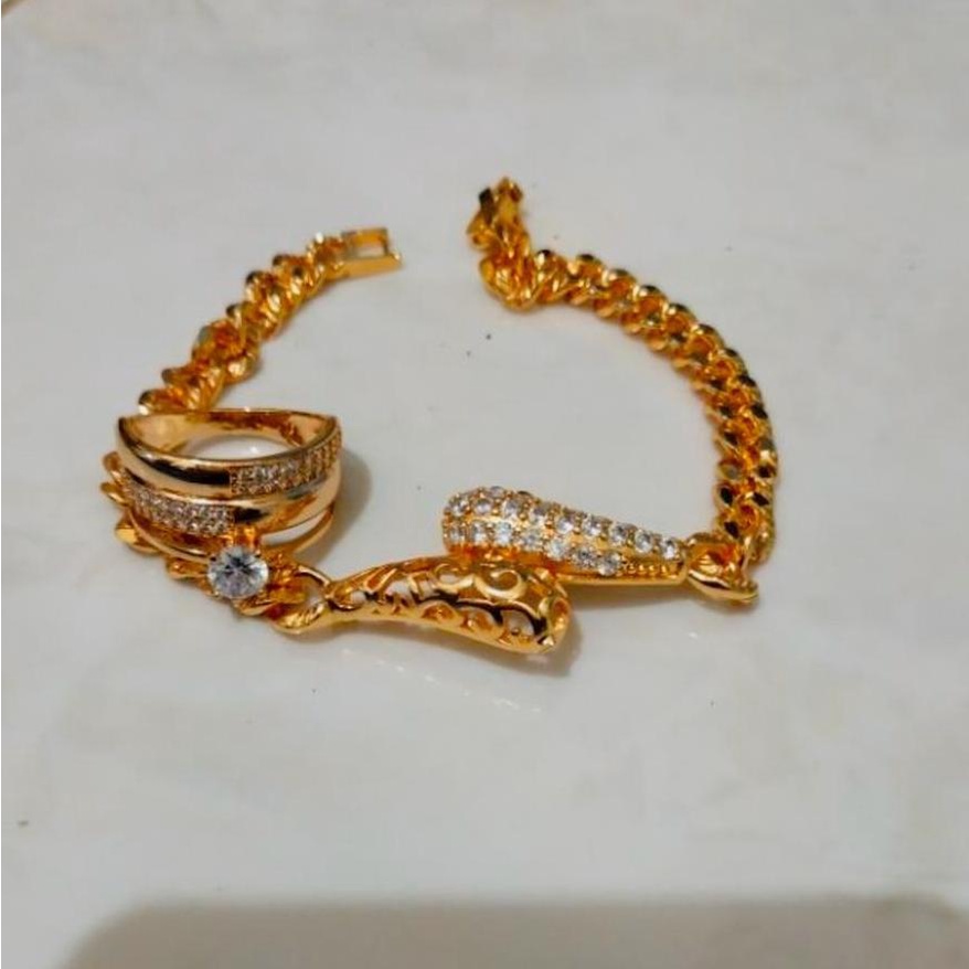Paling Diminati Gelang Xuping Set Perhiasan Wanita Gelang Rantai Plat Ular Bonus Cincin