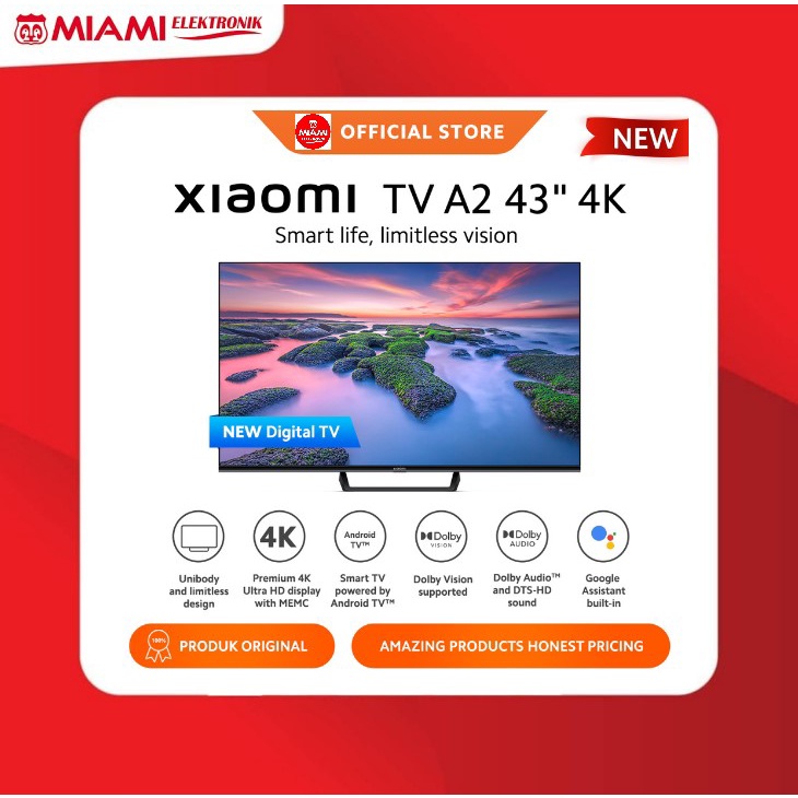 Xiaomi TV A2 43&quot; - UHD 4K Wifi Android TV™ Netflix Youtube Garansi Resmi XiaoMi INDONESIA PT TAM