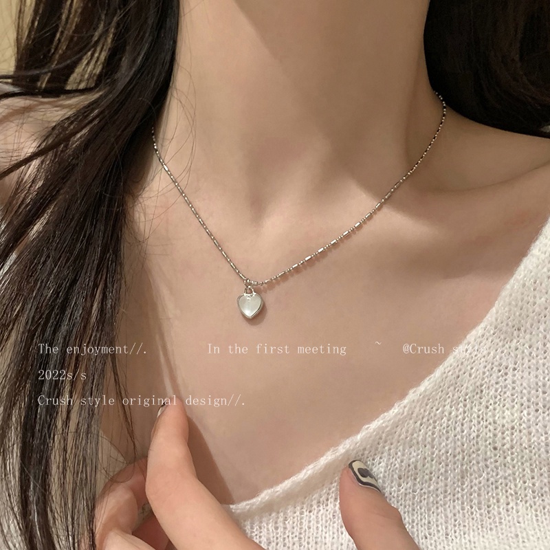 Kalung Rantai Choker Liontin Hati Warna Silver Untuk Wanita