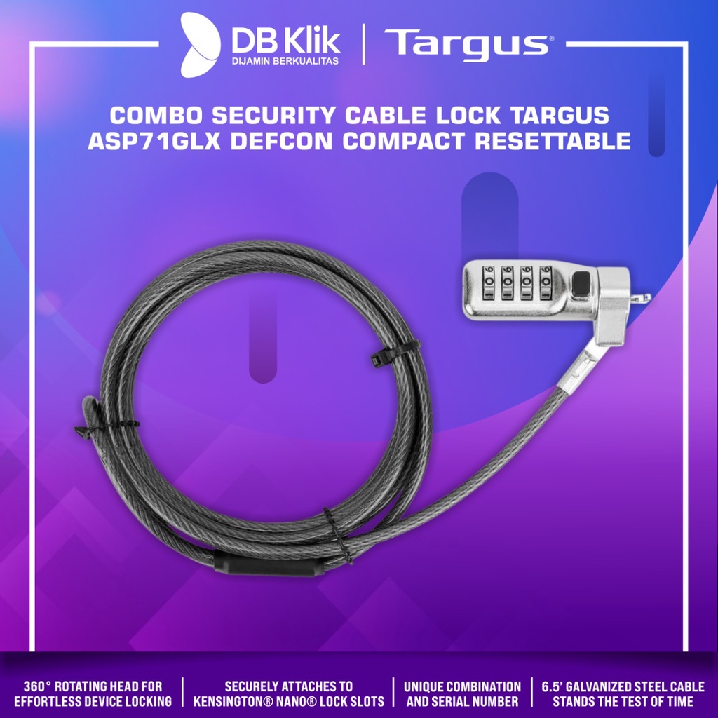 Combo Security Cable Lock Targus ASP71GLX DEFCON Compact Resettable