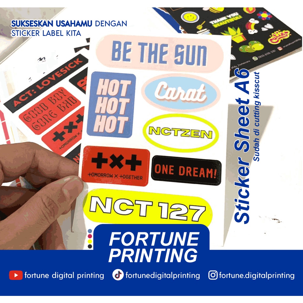 

Sticker Sheet A5 A6 A7 CUSTOM PALING MURAH DIJAMIN SUDAH TERMASUK CUTTING Sticker pack Freebies sekolah kuliah event wedding makanan umkm hadiah