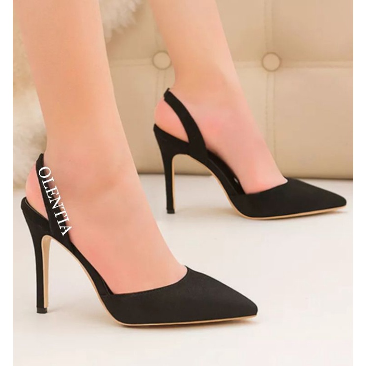 Sepatu Wanita Heels pumps Suede 9cm SH 24