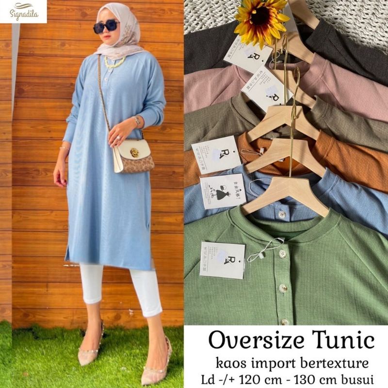 Oversize Tunic kaos import textured kancing busui atasan jumbo