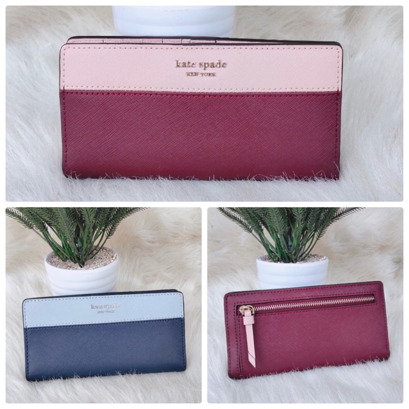 dompet panjang | kate spade large slim bifold wallet cameron pink cherrywood and blue