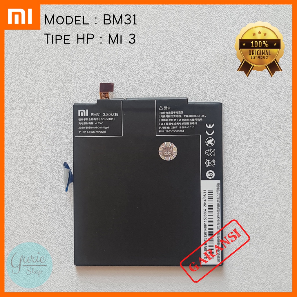 BATERAI BATTERY BATRE XIAOMI MI 3 BM31 ORIGINAL