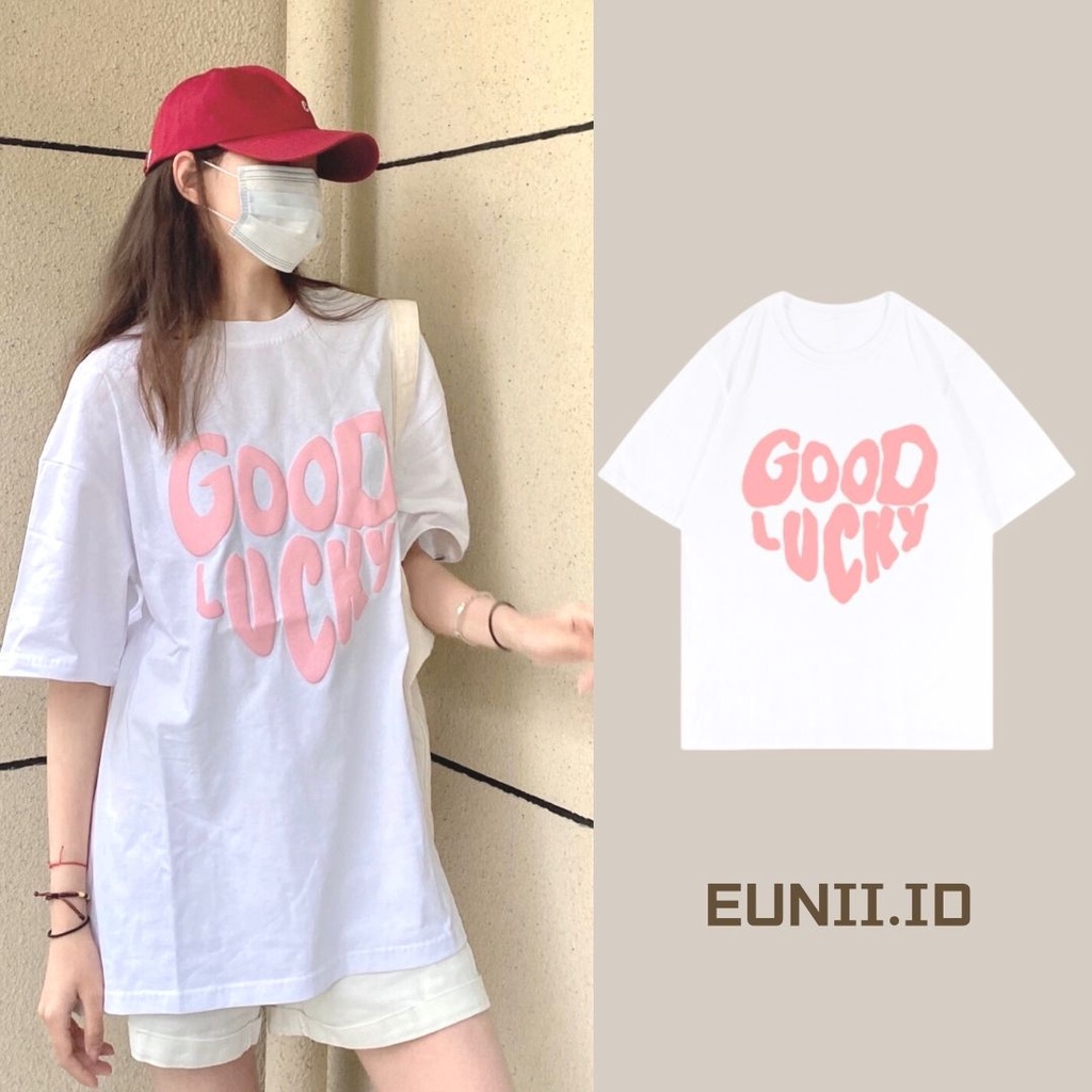 EUNII T-shirt Lengan Pendek Retro Modis Bahasa Inggris Pencetakan Longgar Korean Style/Kaos Atasan Wanita/Baju Kaus Oversize Wanita