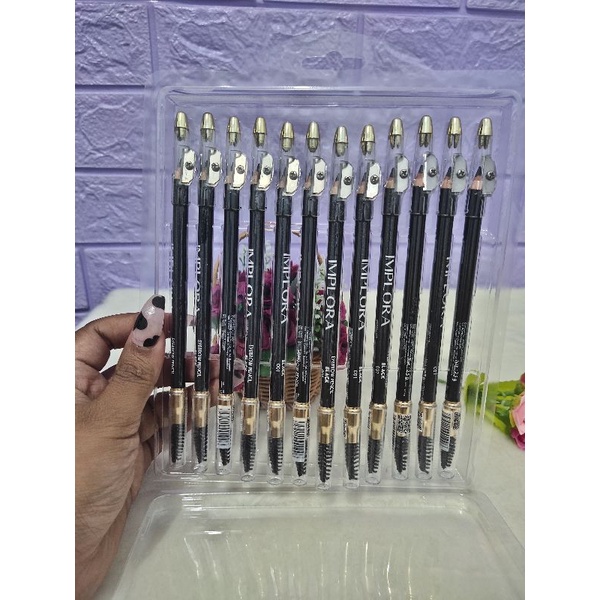 Jual [ecer] Pensil Alis Harga Eceran Implora Coklat Garis Piring Hitam