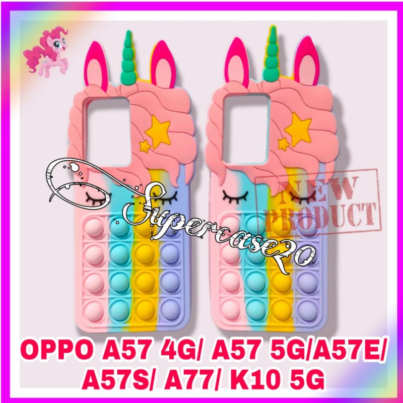 OPPO A57 4G 2022 / 5G / A77S Casing Pop It Unicorn Rainbow 3D Kesing Kuda Poni