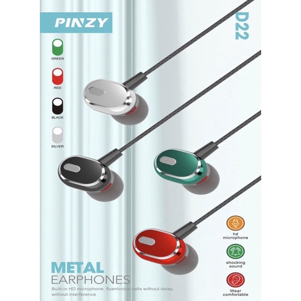 Headset - Earphone Metal PINZY D22 Built-in HD Microphone - Headset D22