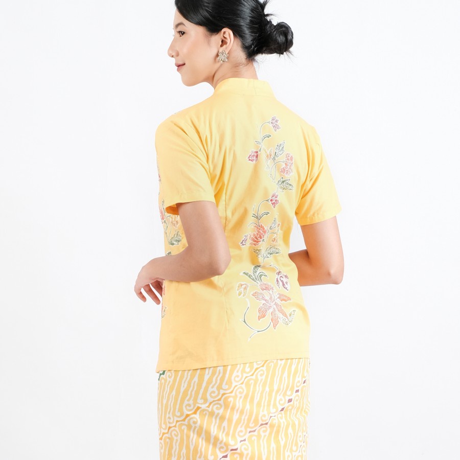 Kebaya Batik Encim Malia Lengan Pendek Meradelima Katun Kuning