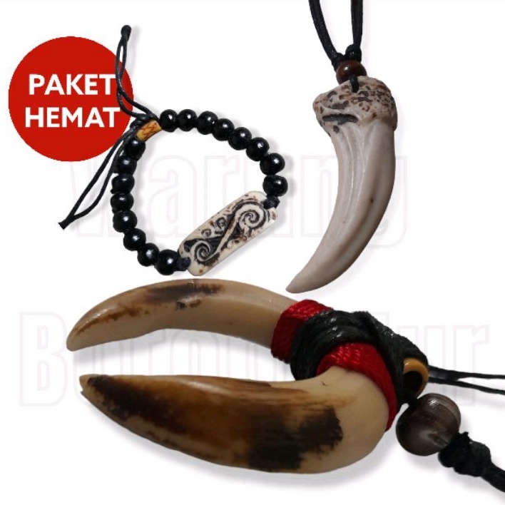 "PAKET HEMAT" Dapat 3Pcs Barang 1Pcs Sepasang Taring Babi Mini Polos 1Pcs Kalung Taring Resin 1Pcs G