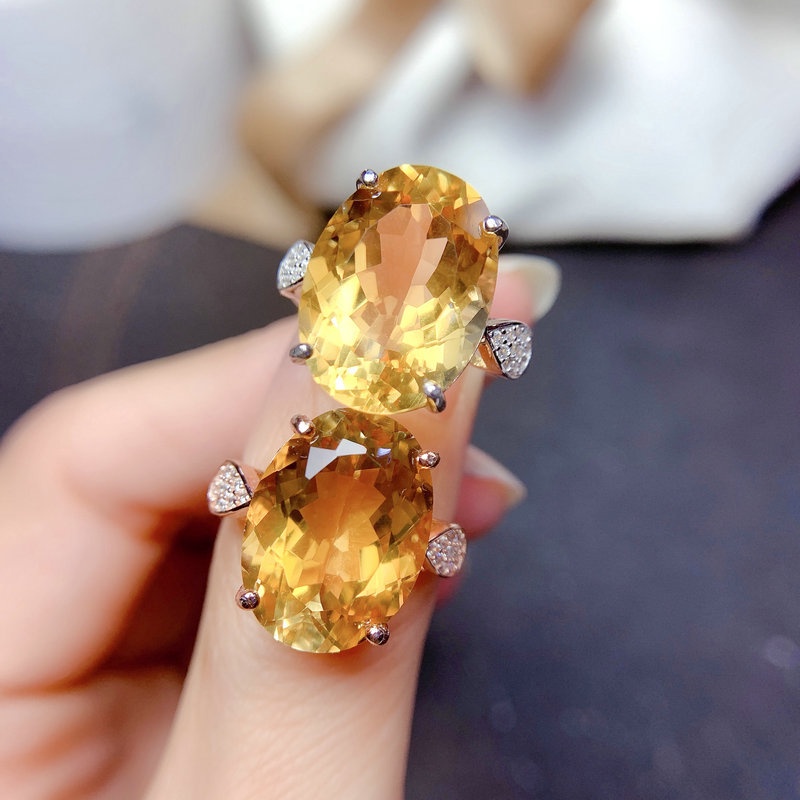 Goldkingdom Perhiasan Fashion Emas Asli Kadar 375 Bangkok Aksesoris Ready Stock Berlian Kuning Terang Natural Topaz Cincin Partikel Besar Bisa Atur Cincin Perempuan