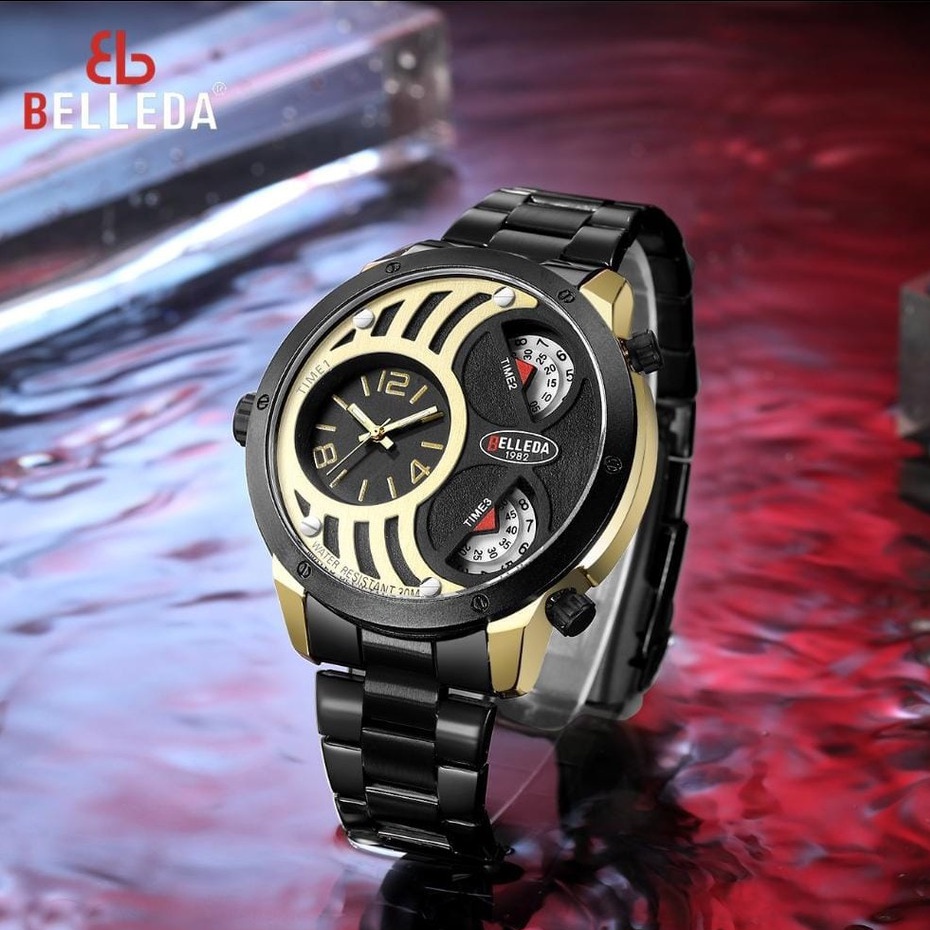 Jam Tangan Pria Belleda 9257 Rantai Stainless Tahan Air 3Atm UniQue Disgn Belleda Fashion Watches