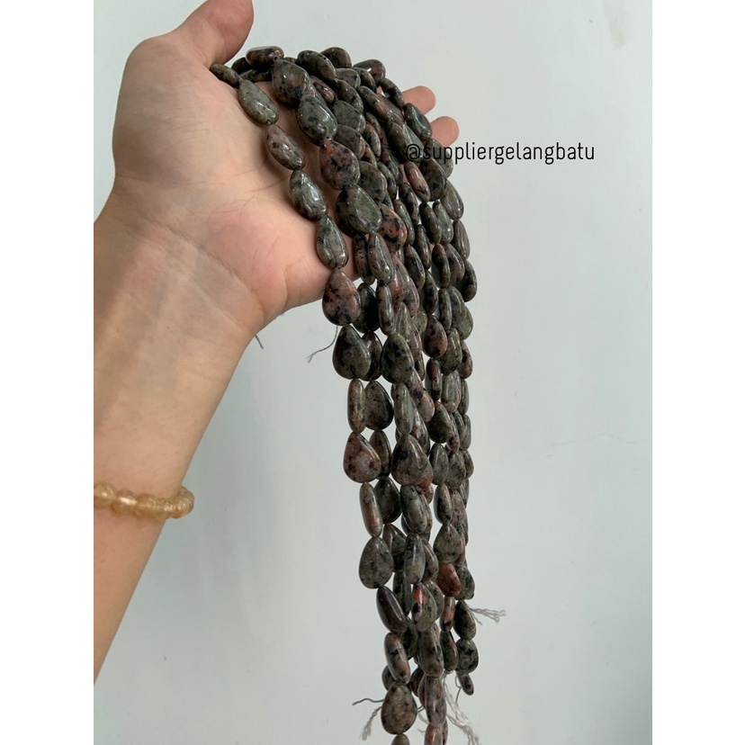 Batu alam UNAKITE tetes 20mm kilap pancawarna bahan gelang kalung akik