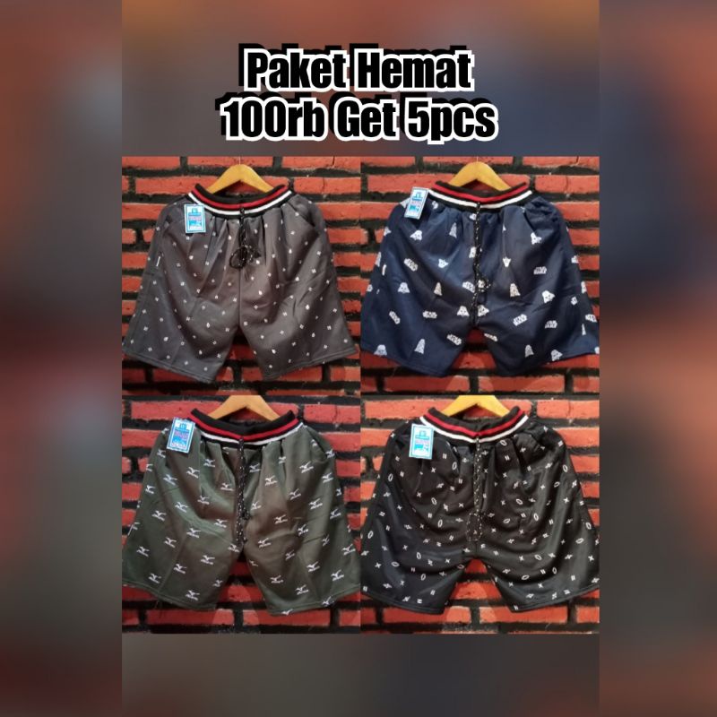 CELANA PENDEK BOXER PRIA MOTIF 100RIBU DAPAT 5PCS CELANA SANTAI KOLOR