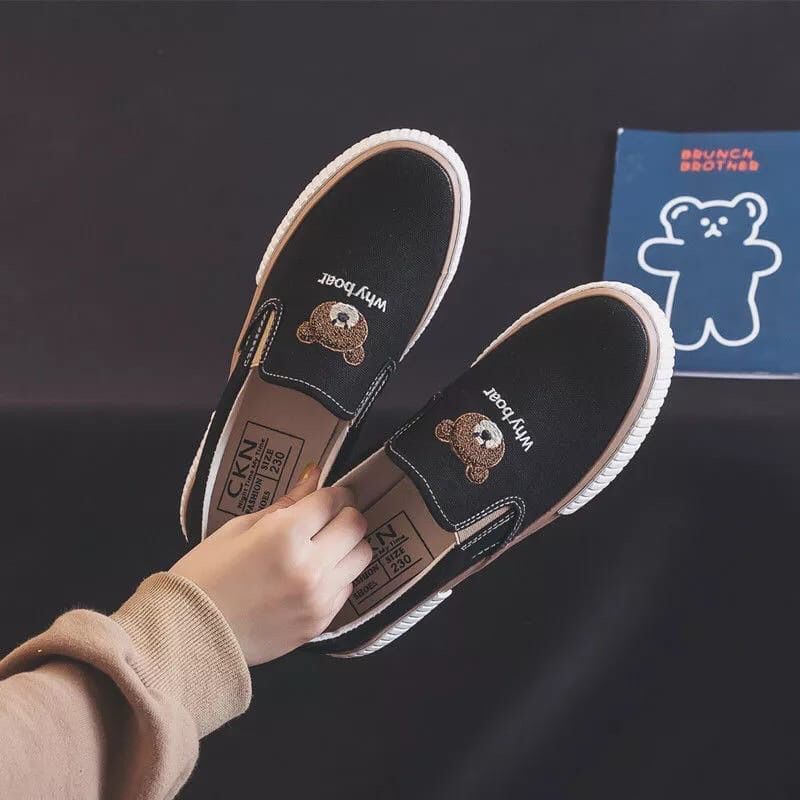 SEPATU SLIP ON WANITA KANVAS WHY BEAR BR 04