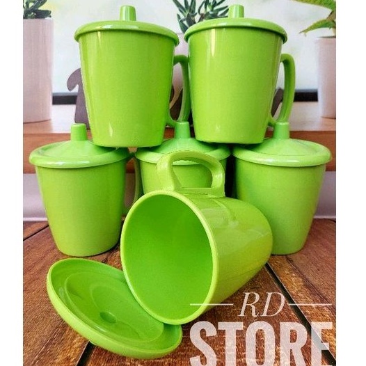 PROMO 6.PCS CANGKIR GAGANG TUTUP MELAMINE POLOS