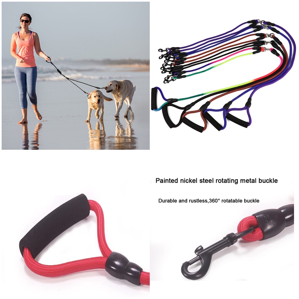 Tali Tuntun Hewan Anjing Kucing / Twin Double Dog Leash - Polos 2 in 1