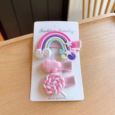 Korea Style Jepitan Rambut Anak 1 set isi 3 Pcs Pelangi Lollipop Lucu Import